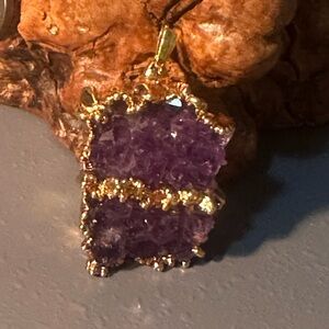 Amethyst Geode Necklace with Gold Detailing